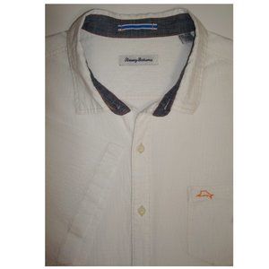 TOMMY BAHAMA White Seersucker Stretch Cotton Short Sleeve Lounge Shirt